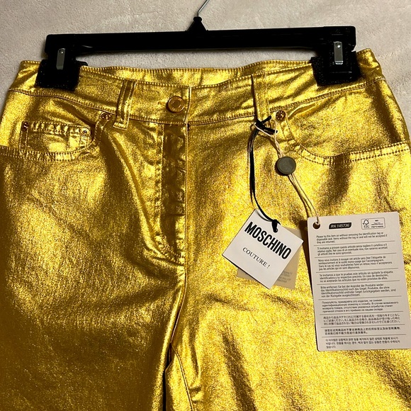 MOSCHINO. Gold Metallic Pants. Extremely Beautiful. Size 6. Made in Italy - Picture 3 of 5